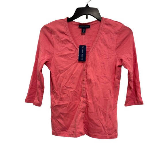 Karen Scott Tops - Karen Scott Button-Up Cotton Cardigan Women’s Small Vintage Rose 3/4 Sleeve